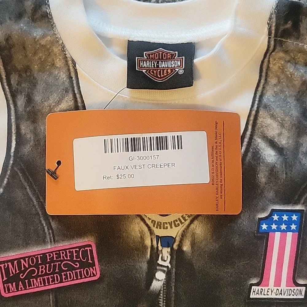 NWT Harley Davidson Faux Vest Onsie - Picture 3 of 5